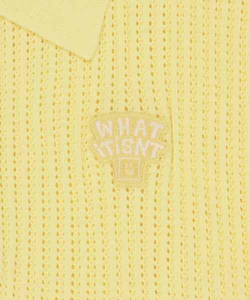 Typo Wappen Collar Short-Sleeved Net Knitwear Yellow