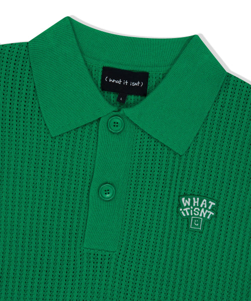 typo wappen collar short-sleeved net knit green