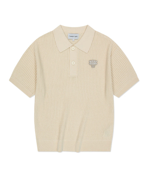 typo wappen collar short-sleeved net knit cream