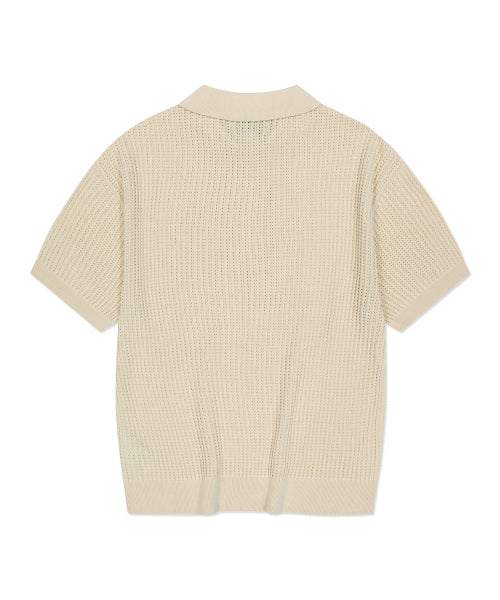 typo wappen collar short-sleeved net knit cream