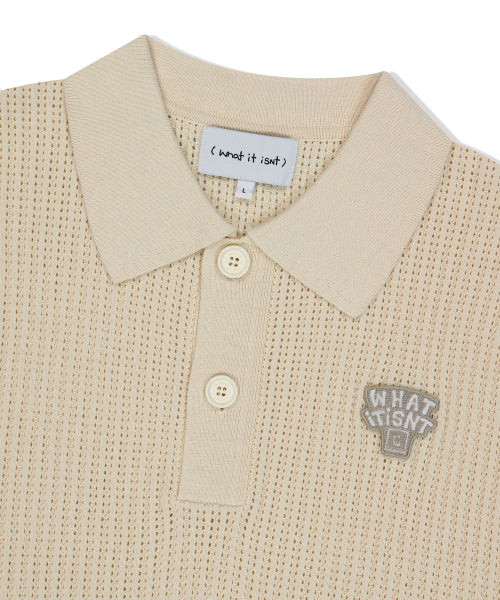 typo wappen collar short-sleeved net knit cream