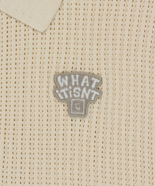 typo wappen collar short-sleeved net knit cream
