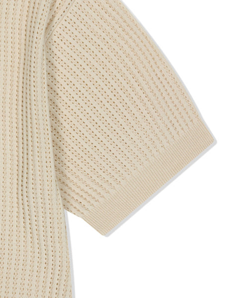typo wappen collar short-sleeved net knit cream