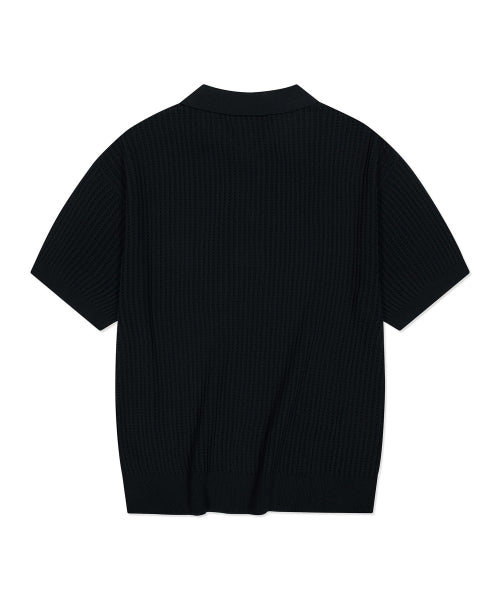 typo wappen collar short-sleeved net knit black