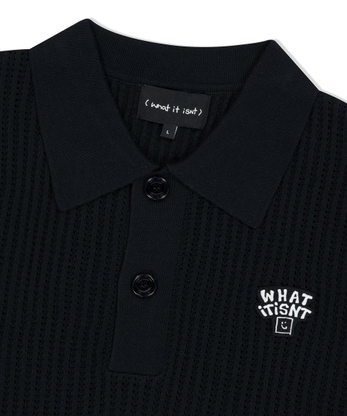 typo wappen collar short-sleeved net knit black