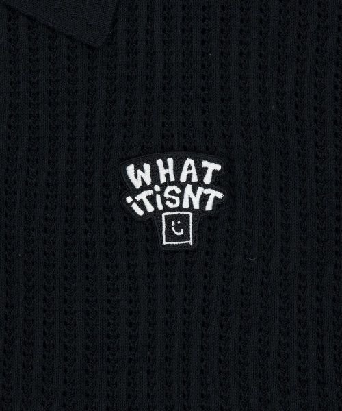 typo wappen collar short-sleeved net knit black