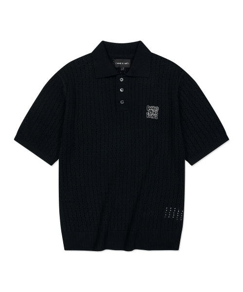 Tai Po Wappen Scotch Collar Short-Sleeved Knitwear Black