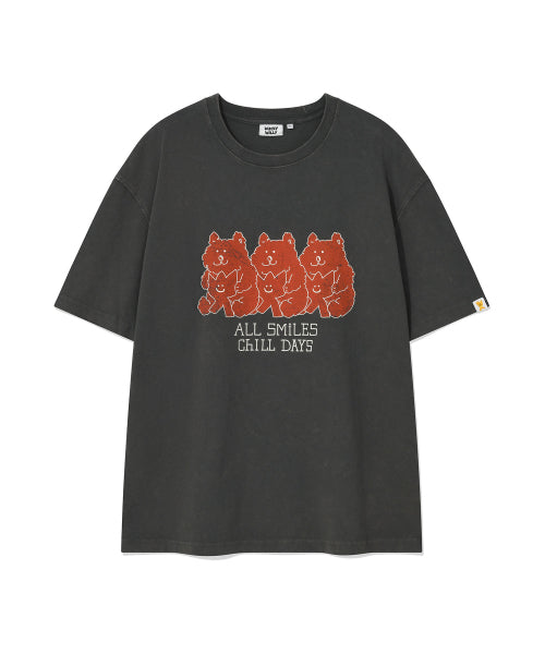 Kiki and Bear Print Dining Short Sleeve T-Shirt Charcoal