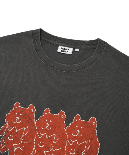 Kiki and Bear Print Dining Short Sleeve T-Shirt Charcoal