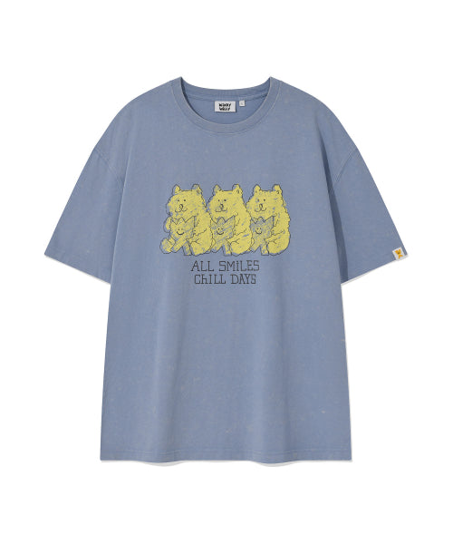 Kiki and Bear Print Dying Short Sleeve T-Shirt Blue