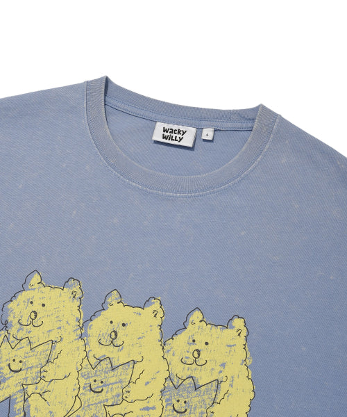 Kiki and Bear Print Dying Short Sleeve T-Shirt Blue