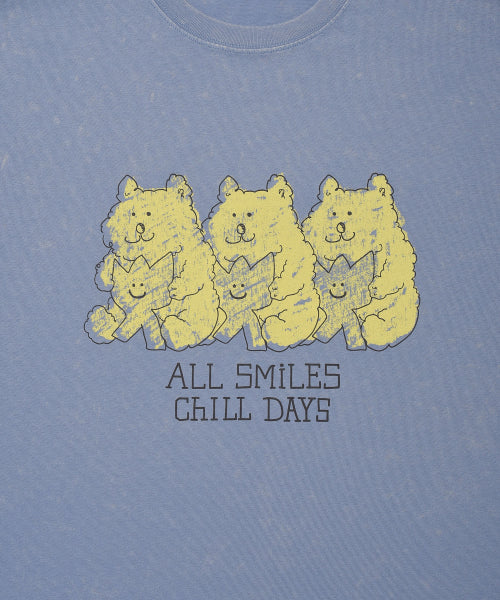 Kiki and Bear Print Dying Short Sleeve T-Shirt Blue