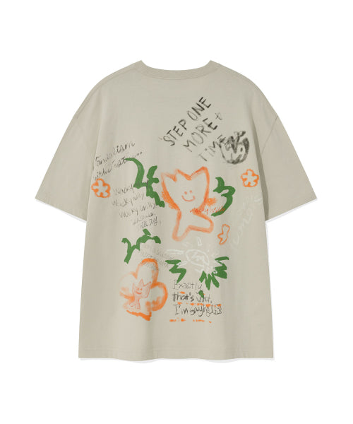 Kiki Graffiti Short-Sleeved T-Shirt Light Gray