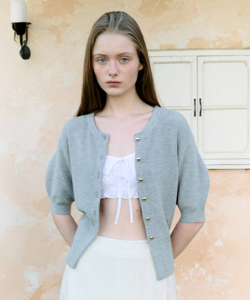 VOLUME SLEEVE HALF CARDIGAN GRAY