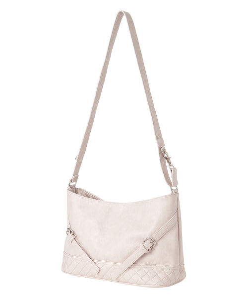 Vegan Leather Buckle Shoulder Bag [IVORY]