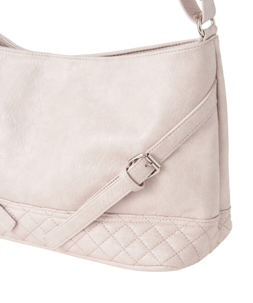 Vegan Leather Buckle Shoulder Bag [IVORY]