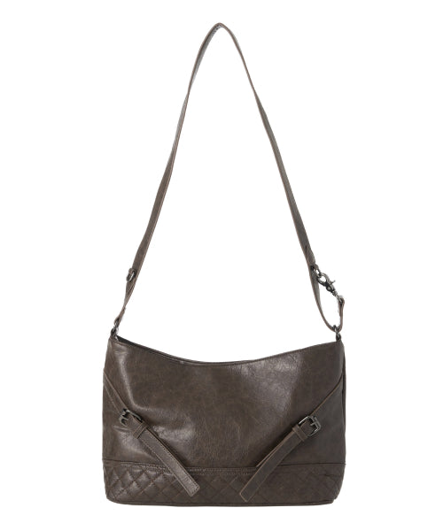 Vegan Leather Buckle Shoulder Bag [BROWN]