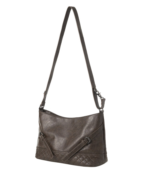 Vegan Leather Buckle Shoulder Bag [BROWN]