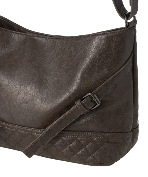 Vegan Leather Buckle Shoulder Bag [BROWN]