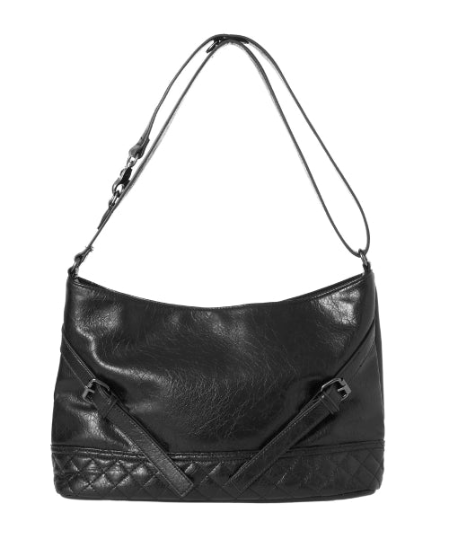 Vegan Leather Buckle Shoulder Bag [BLACK]