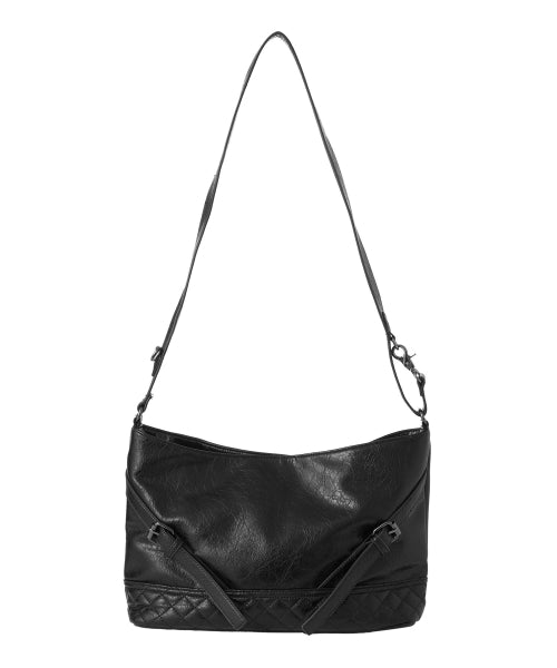 Vegan Leather Buckle Shoulder Bag [BLACK]