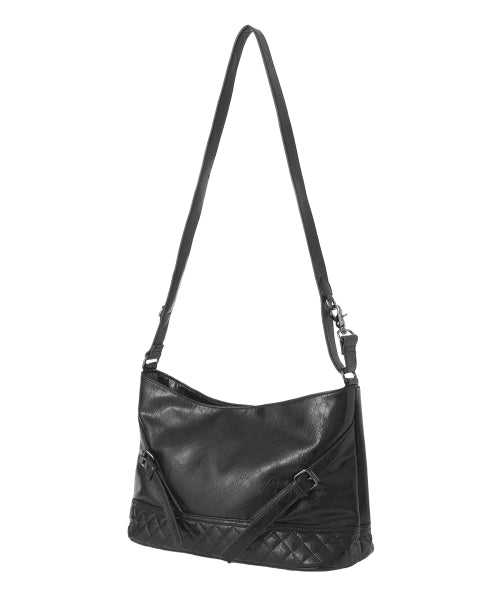 Vegan Leather Buckle Shoulder Bag [BLACK]