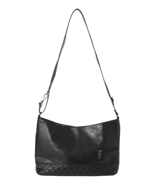 Vegan Leather Buckle Shoulder Bag [BLACK]