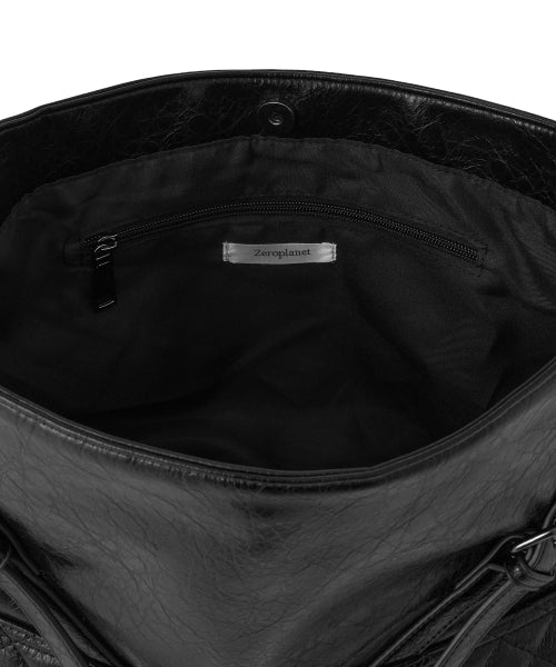 Vegan Leather Buckle Shoulder Bag [BLACK]