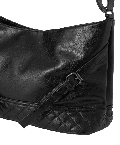 Vegan Leather Buckle Shoulder Bag [BLACK]