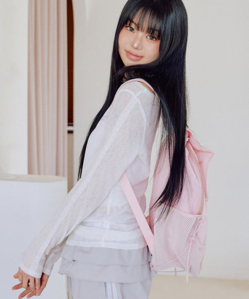 Nylon Shirring Ribbon Backpack [PINK]