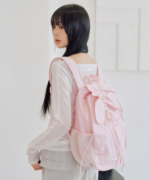 Nylon Shirring Ribbon Backpack [PINK]
