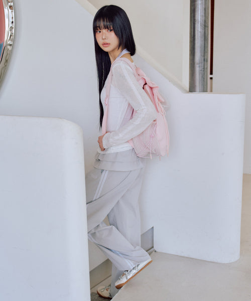 Nylon Shirring Ribbon Backpack [PINK]