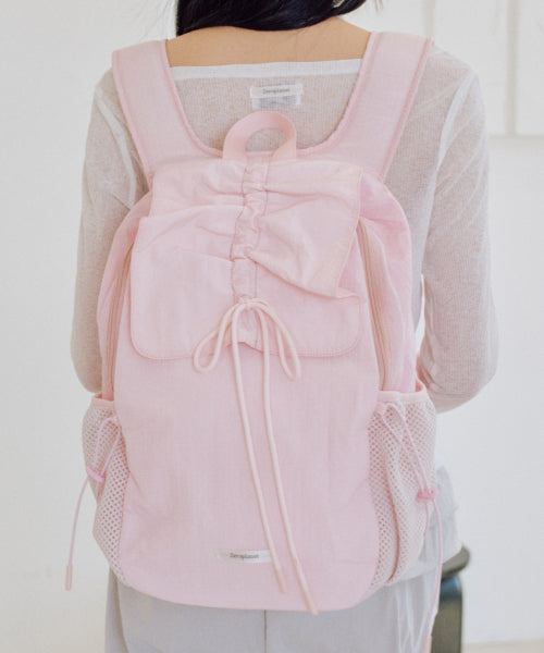 Nylon Shirring Ribbon Backpack [PINK]