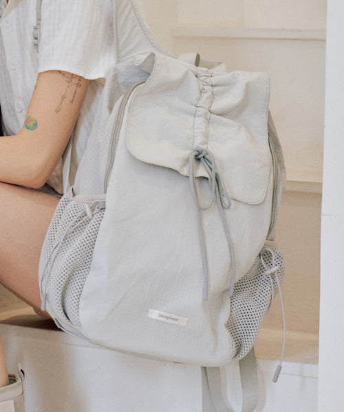 Nylon Shirring Ribbon Backpack [GREY]