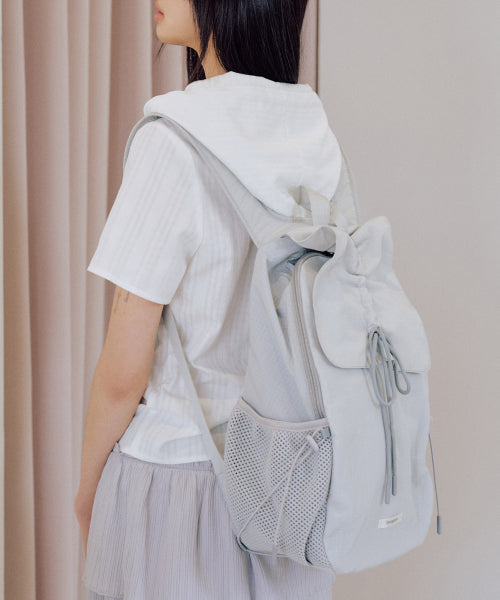Nylon Shirring Ribbon Backpack [GREY]