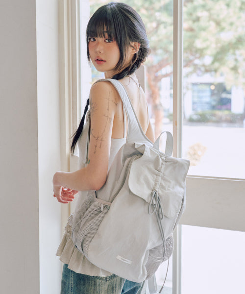 Nylon Shirring Ribbon Backpack [GREY]
