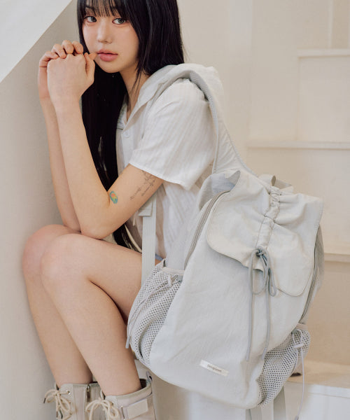 Nylon Shirring Ribbon Backpack [GREY]