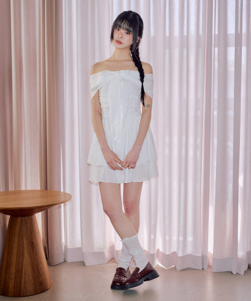Genti Off-shoulder Dress [WHITE]