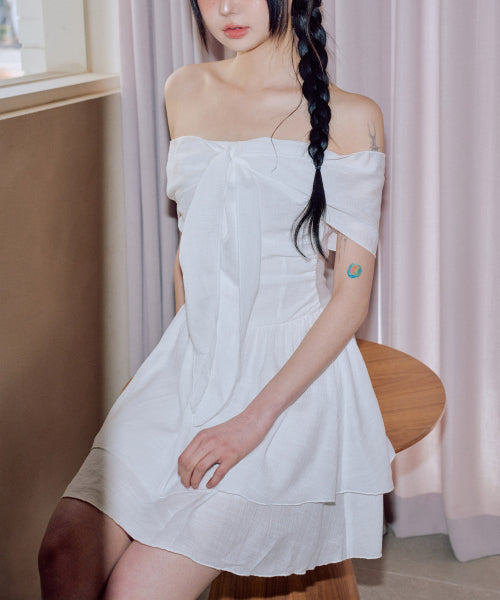 Genti Off-shoulder Dress [WHITE]