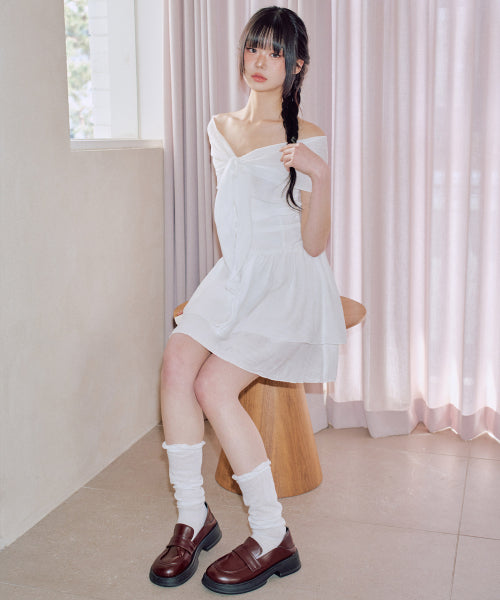 Genti Off-shoulder Dress [WHITE]