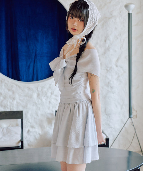 Genti Off-shoulder Dress [BLUE]