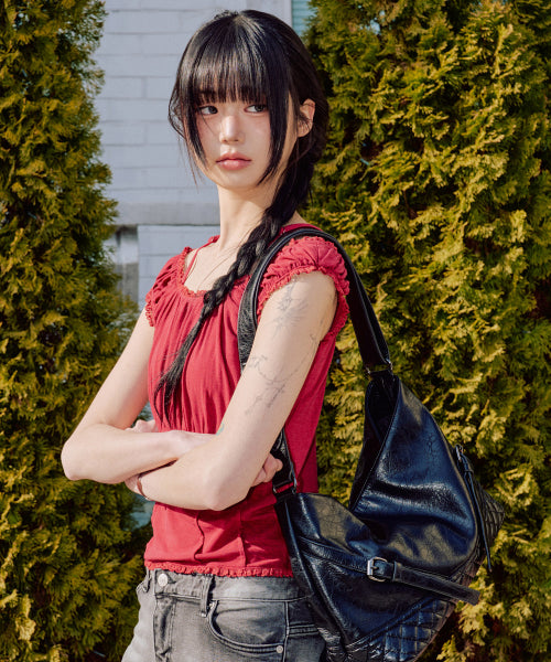 Callie Lace Shirring Top [RED]
