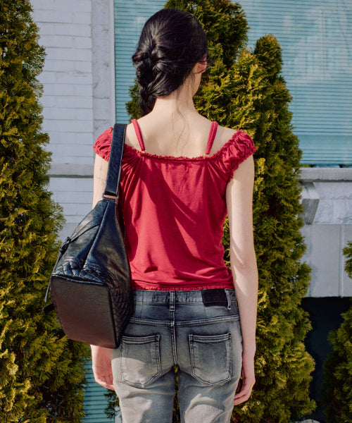 Callie Lace Shirring Top [RED]