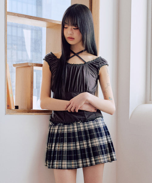 Callie Lace Shirring Top [CHARCOAL]