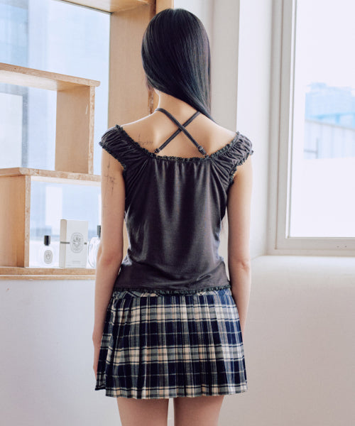 Callie Lace Shirring Top [CHARCOAL]