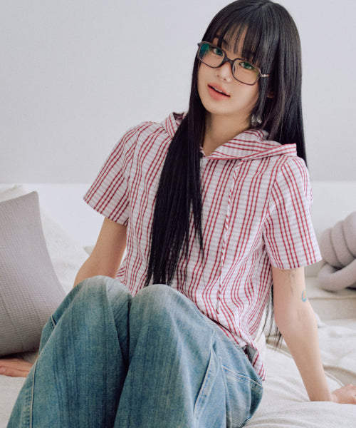 Julie Half Hooded Shirt [RED]