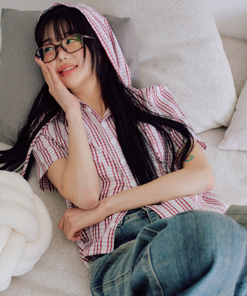 Julie Half Hooded Shirt [RED]
