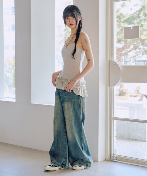 Cynthia Frill Sleeveless Set [KHAKI]