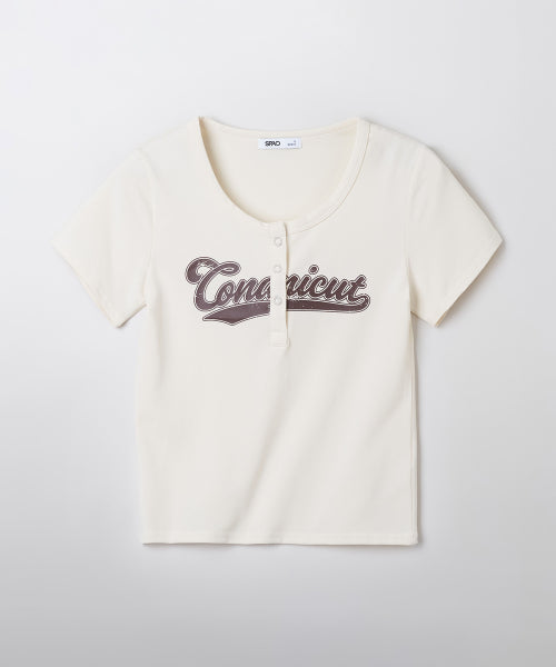 (CONANICUT) Henley neck cropped short-sleeved T-shirt_SRPF37G51