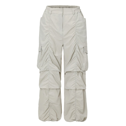 Shirring Parachute Pants (light gray)